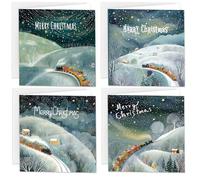 Christmas Cards Pack of 24 - Festive Greeting Card Assortment with 4 Snow Mountain Designs with Envelopes and Sticker - Blank Inside for Your Message - For Family, Friends & Colleagues