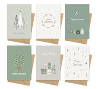 Christmas Cards Pack of 36 - Festive Greeting Card Assortment with 6 Simple Pattern Designs with Envelopes and Sticker - Season's Greetings and Christmas Wishes for Friends, Family and Lovers