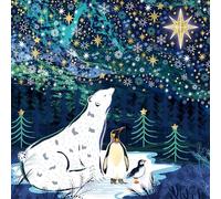 Christmas Cards Pack of 5 - Polar Bear and Penguin - Artistic Festive Stargazing Design by Emma Frances Grant - Special Finish - Made in the UK - Eco-Friendly