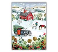 Christmas Cards Pack of 8 - Artistic Countryside Scene - Winter on the Farm - Festive Design by Deva Evans - Made in the UK - Eco-Friendly