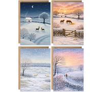 Christmas Cards Packs of 20, 4 Contemporary Winter Scene Painted Designs, Eco-friendly and, Blank Inside with Envelopes, 2026 Festive Multipack Bulk Set, For Friends Family Colleagues