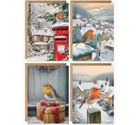 Christmas Cards Packs of 20, 4 Festive Winter Robin Designs, Eco-friendly and, Blank Inside with Premium Envelopes, 2026 Multipack Bulk Set, For Friends Family School Colleagues