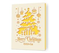 Christmas Cards Personalised Merry Christmas Card Gifts Xmas Gifts Greeting Cards Custom Laser Paper Cut Card with Any Name for Nanny Friends Son Daughter Wife Husband Niece(Gold)