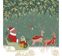 Christmas Cards Santa Bear - Luxury Pack 8 Sara Miller Embossed Foil Xmas Cards