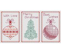 Christmas Cards Set A Cross Stitch Kit with DMC Threads & Fabric, Set of 3 Xmas Greeting Cards, Quick Easy Needlework Pattern, Ornament Stocking Star Charts Peace Joy Season Warmest Regard