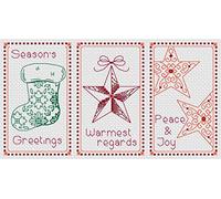 Christmas Cards Set B Cross Stitch Kit with DMC Threads & Fabric, Set of 3 Xmas Greeting Cards, Quick Easy Needlework Pattern, Tree Ornament Bauble Charts with Love Best Wishes Seasonal