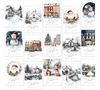 Christmas Cards Set of 30 with 15 Painted Winter Landscape Designs Festive Greeting Card Assortment with Envelopes