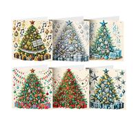 Christmas Cards with Rhinestone Art - Christmas Cards with Rhinestone Painting, Christmas Tree Card Colourful Christmas Greeting Cards - Merry Christmas Tree Diamond Painted Greeting Cards Set of 6
