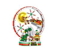 Christmas Carnival Globe Blocks, 878 PCS Christmas Surprise Model Building Block Kit, LED Moonlit Sleigh Ride with Snowflake Decor