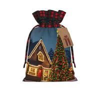 Christmas Carnival Village Print Christmas Drawstring Burlap Gift Bags With Tags,Suitable For Gift Wrapping And Party Decorations.