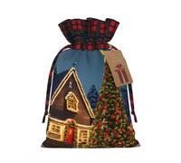 Christmas Carnival Village Print Drawstring Gift Reusable Bags Pouches Holiday Packaging Birthday Wedding Parties
