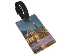 Christmas Carnival Village Printed Small Luggage Tags Portable Bag ID Holders with Adjustable Strap for Travel Gear