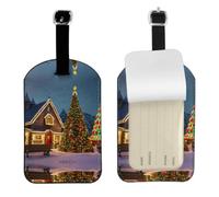 Christmas Carnival Village Printed Suitcase Tag, Microfiber Leather Travel Shield, Secure Privacy Label, for Backpack ID