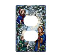 Christmas Carolers Stained Glass Theme Duplex Outlet Covers Plate | Stained Glass Aesthetic, Holly And Snowflake Motifs, Winter Seasonal Theme, Traditional Holiday Imagery