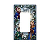 Christmas Carolers Stained Glass Theme Single Rocker Light Switch Cover | Stained Glass Aesthetic, Holly And Snowflake Motifs, Winter Seasonal Theme, Traditional Holiday Imagery