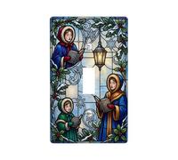 Christmas Carolers Stained Glass Theme Toggle Switch Plate | Stained Glass Aesthetic, Holly And Snowflake Motifs, Winter Seasonal Theme, Traditional Holiday Imagery