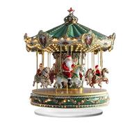 Christmas Carousel - 2D Santa Home Decor | Rotating Christmas Village Ornament With LED Lights, Festive Table Centrepiece For Indoor Holiday Living Room Bedroom Kitchen Office Entryway Decoration