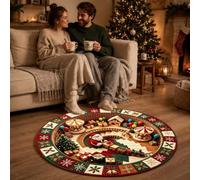 Christmas Carpet Christmas 3D Optical Circular Carpet Santa Crawling Out Of The Hole Floor Mat Slip Holiday Suitable For Living Room Bedroom (Red3, 80CM)