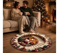 Christmas Carpet Christmas 3D Optical Circular Carpet Santa Crawling Out Of The Hole Floor Mat Slip Holiday Suitable For Living Room Bedroom (Red2, 80CM)