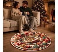 Christmas Carpet Christmas 3D Optical Circular Carpet Santa Crawling Out Of The Hole Floor Mat Slip Holiday Suitable For Living Room Bedroom (Red5, 80CM)