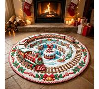 Christmas Carpet Christmas Themed Circular Floor Mat For The Living Room Entrance Decoration Cute Dirt And Easy To Clean (Red, 80cm)
