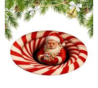 Christmas carpet round 3D optical optical illusion carpet non-slip holiday interior Santa pattern imitation cashmere decoration living room Entrance Bedroom Office Dormitory Apartment Winter Party