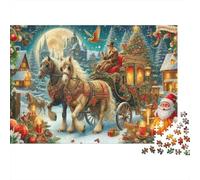 Christmas Carriage Ride 1000 Pieces Jigsaw Puzzles Engaging Family Games Horse-drawn Carriage in Snowy Night Jigsaw Puzzle Home Decoration for Gifts 52x38cm/1000pcs