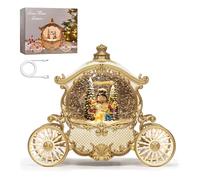 Christmas Carriage Snow Globe with Music - Christmas Snow Globes - Battery Or USB Cable Powered Operated (White with Gold)
