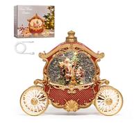 Christmas Carriage Snow Globe with Music - Christmas Snow Globes - Battery Or USB Cable Powered Operated (Red with Gold)