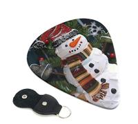 Christmas Carton Snowman Printed Guitar Picks, 6 Pack with Leather Keychain Pick Holder - 0.46mm, 0.71mm, 0.96mm Assorted Thickness for Acoustic Ukulele, Electric Guitar, Acoustic Guitar, Bass