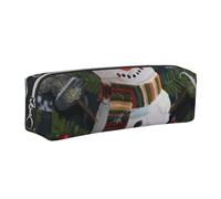 Christmas Carton Snowman Printed Leather Pencil Case Cute Stationery Organizer Simple Makeup Bag Pen Pouch, Silver Zipper