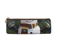 Christmas Carton Snowman Printed Zipper Pencil Case Cute Stationery Organizer PVC Leather Triangle Makeup Bag Pen Pouch