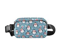 Christmas Cartoon Cute Penguin Heart Fashionable Waist Pack Crossbody Bag for Women Men Mini Crossbody Belt Bag with Adjustable Strap for Travel Gym Work, Christmas Cartoon cute penguin heart, One