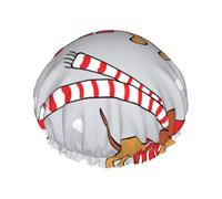 Christmas Cartoon Dog Dachshund,Shower Cap Nightcap Double Layer Waterproof Elastic Bath Cap Reusable Hair Cap