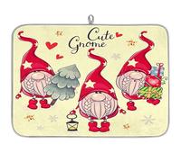 Christmas Cartoon Gnomes Microfibre Dish Drying Mat Gnomes Print Absorbent Dish Drying Drainers Mats for Kitchen Spoon Glass Plate 45.7 x 60.9 cm