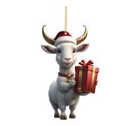 Christmas Cartoon Goat Pendant Christmas Tree Decorations 2D Acrylic Cute Goat Ornaments Christmas Home Hanging Charms Novelty Goat Christmas Ornament Small Car Accessories Decor