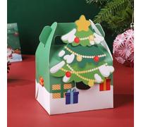 Christmas Cartoon Hand-held Gift Box，Cardboard Candy Cookie Box with Handle for Holiday Thanksgiving Xmas Party (6 Patterns) (AA)