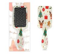 Christmas Cartoon Reindeer Gingerbread Hair Brush for Women & Girls, Anti-Static Smooth Nylon Bristles Detangling Cushion Brush, Lightweight Vent Design for Wet & Dry Hair (8.66×2.75 in)