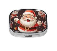 Christmas Cartoon Santa Claus Pill Case 2 Compartment Pill Box Portable Metal Pill Organizer Cute Travel Pill Container Vitamin Organizer for Purse Pocket Travel Gift
