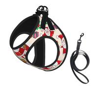Christmas Cartoon Santa Claus Print Dog Harness Small Sized And Leash Set, Step In Soft Light Puppy Vest Breathable Mesh Pet Harness