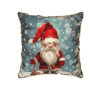 Christmas Cartoon Traditional Gnome Printed Velvet Cushion Cover 45x45 CM with Gold Edging Strip, Square Pillowcase Soft Throw Pillow Covers Case Decorative for Living Room Sofa Couch Bed Bench