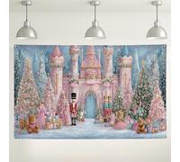 Christmas Castle Backdrop, Peach Fairy Tale Theme Party Decorations, Winter Wonderland Photography Background for Holiday Celebrations 71x43 Inch