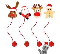 Christmas Cat and Dog Toys Set - 4 Pcs Small Kitten Toys With Bell, Red Ball, Santa, Reindeer, Gingerbread - Soft Plush Pet Toys for Playing, Chewing, Grinding Claw, Teeth Cleaning
