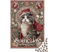 Christmas Cat Art Print-8 Jigsaw Puzzles Puzzle for Adults Kids. 1000 Pieces Whimsical Challenge Toy Educational Games Home Decoration for Educational Games Gifts 38x26cm/1000pcs