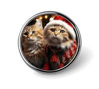 Christmas Cat Badge Holder Personalized Metal Button Pin Fashion Round Badge with Pattern Pin DIY Button Badges Exquisite Brooch Crafts Gift Clothes Decorative Pins