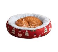 Christmas Cat Basket | Round Christmas Sofa Calming and Comfortable Pet Bed - Mat for Kitten, Cage and Kennel for Dorm, Apartment, Bedroom, Living Room, Balcony