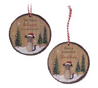 Christmas Cat Baubles Cute Wooden Xmas Tree Pebble Ornaments - Set of 2