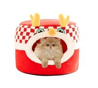 Christmas Cat Bed - 2-in-1 Foldable Cat House with Removable Washable Cushion & Anti-Slip Bottom Cozy Indoor Bed for Cats(Red,Large)