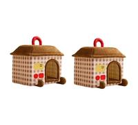 Christmas Cat Bed （2Pcs） Enclosed Cat House with Winter Warmth Removable Washable Cover & Ventilation Mesh Easy Assembly Cozy Tent for Cats & Small(Brown 2Pcs M)