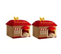 Christmas Cat Bed （2Pcs） Enclosed Cat House with Winter Warmth Removable Washable Cover & Ventilation Mesh Easy Assembly Cozy Tent for Cats & Small(Red 2Pcs L)